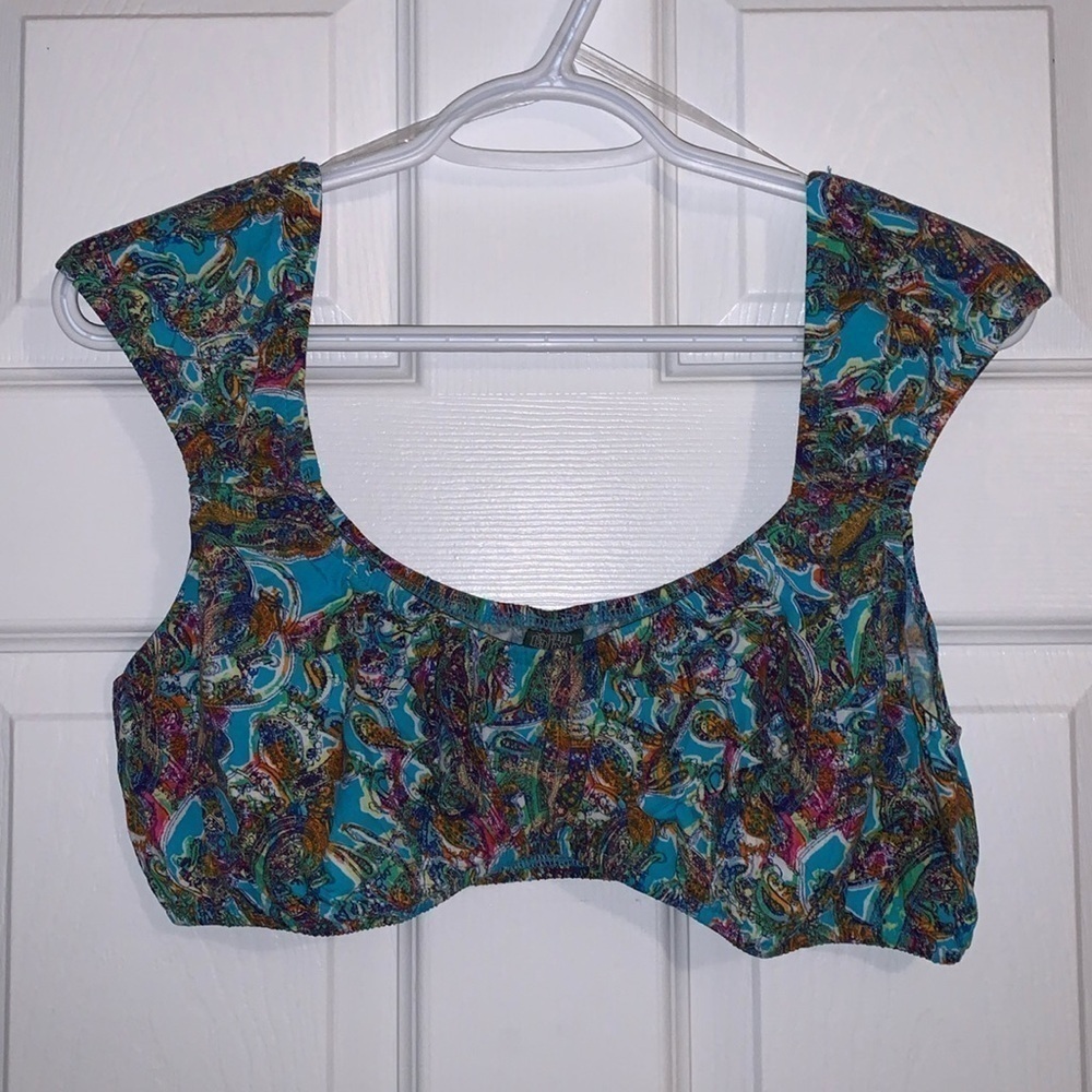 Wilde Fable Halter Crop Top Blue Paisley Womens Size Small Whimsical Boho Pretty
